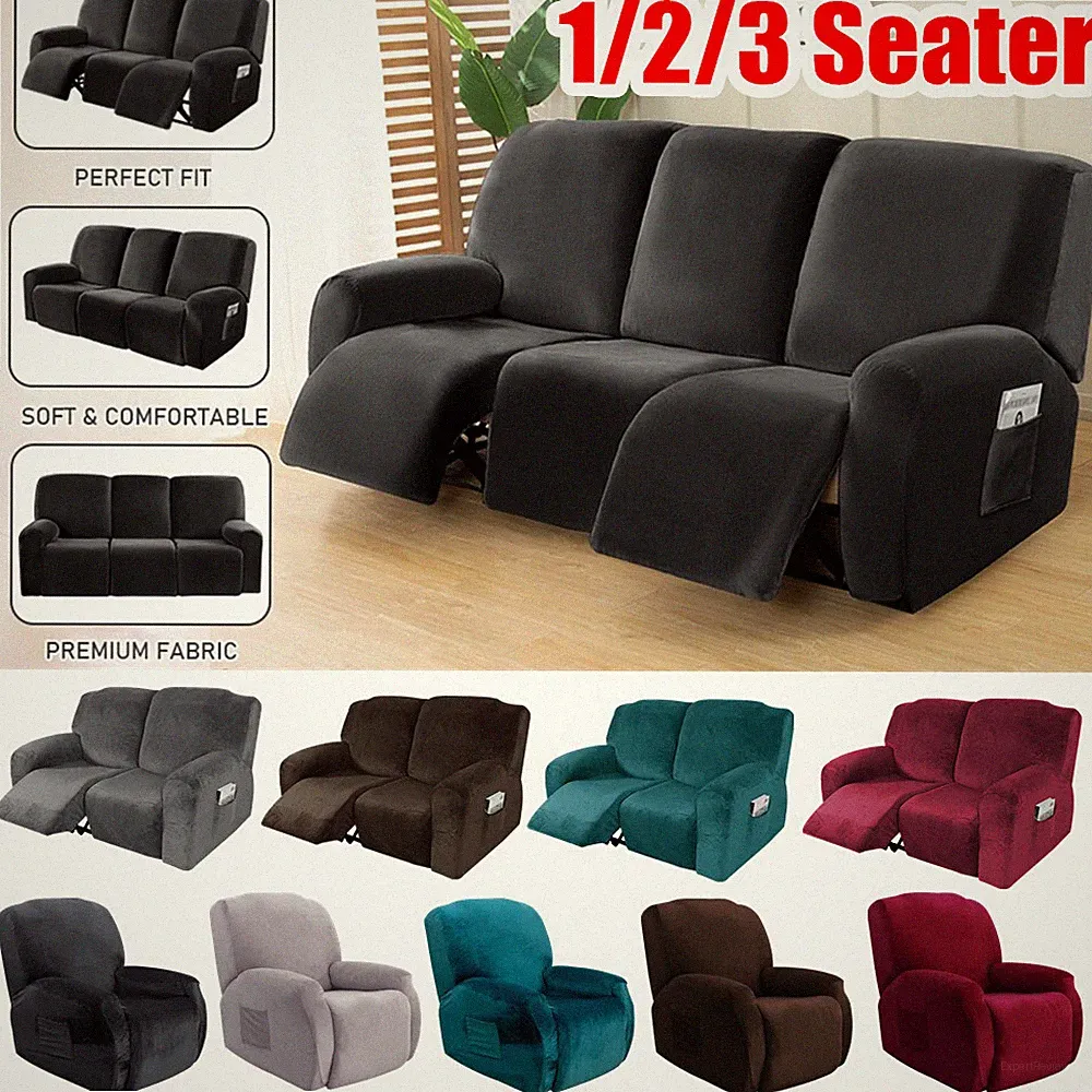 1/2/3 Seater Stretch Velvet Recliner Sofa Slipcover Armchair Couch Protector