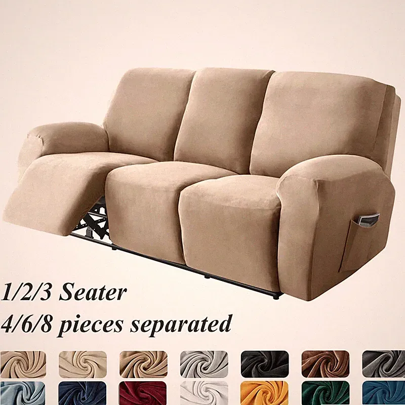 1/2/3 Seater Velvet Split Recliner Cover Stretch Soft Armchair Cover Protector