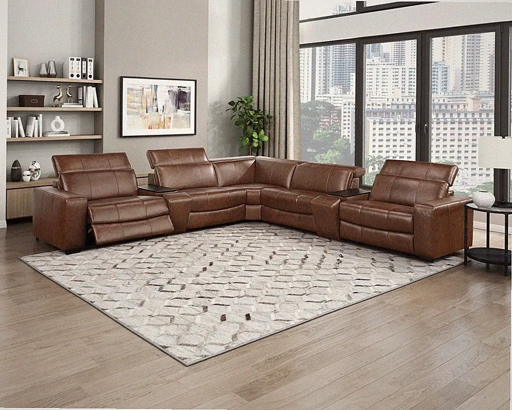100% TOP GRAIN LEATHER BROWN POWER 3 RECLINER RECLINING SECTIONAL FURNITURE
