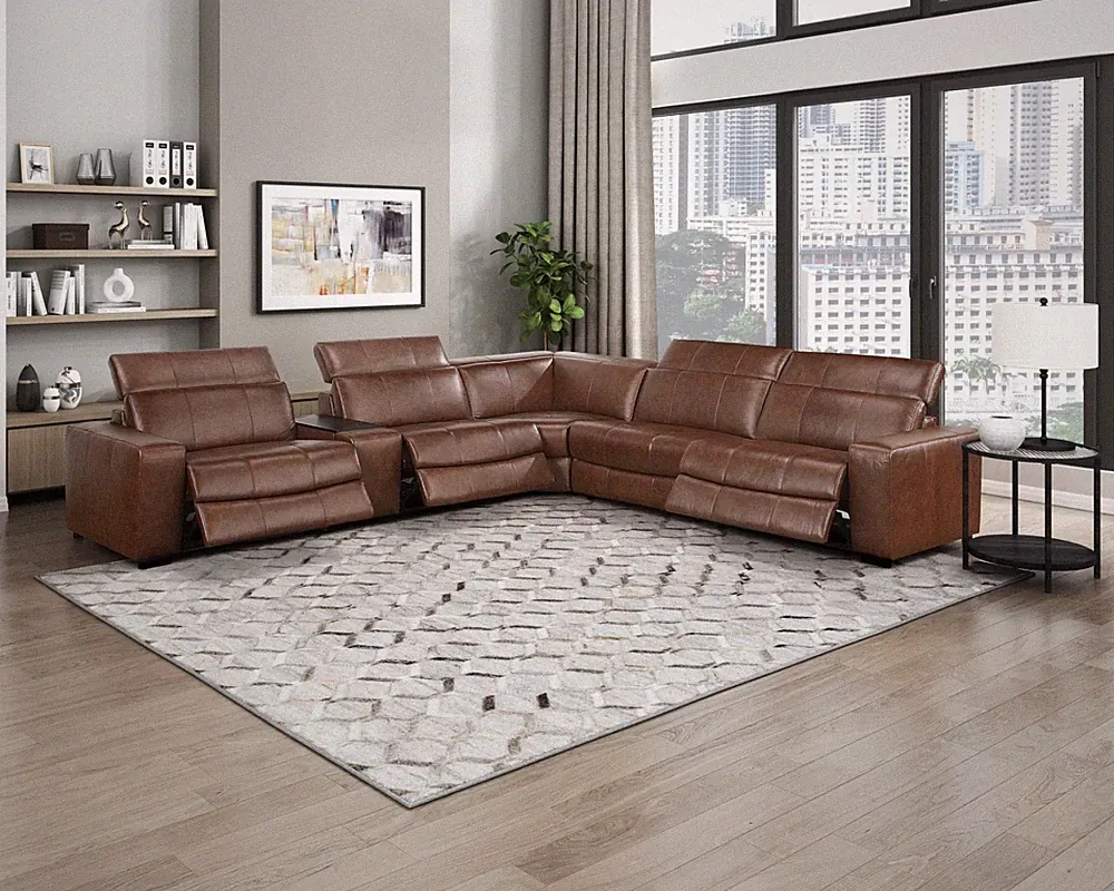 100% TOP GRAIN LEATHER BROWN POWER 3 RECLINER RECLINING SECTIONAL FURNITURE