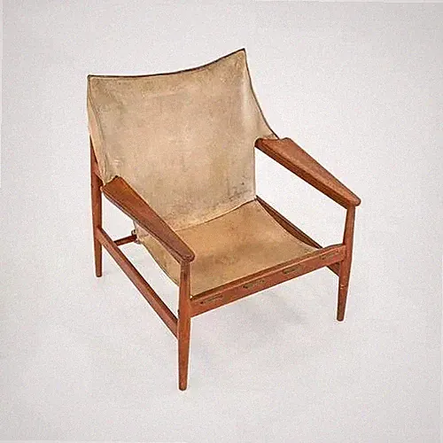1960s Hans Olsen Viska Mobler Kinna Antelope Safari Lounge Chair Teak and Suede