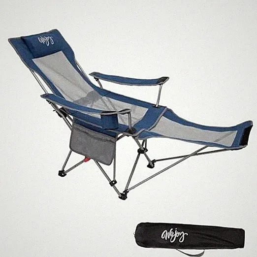 2-in-1 Reclining Camping Chair, Lightweight Folding Camping Chair Blue/Grey