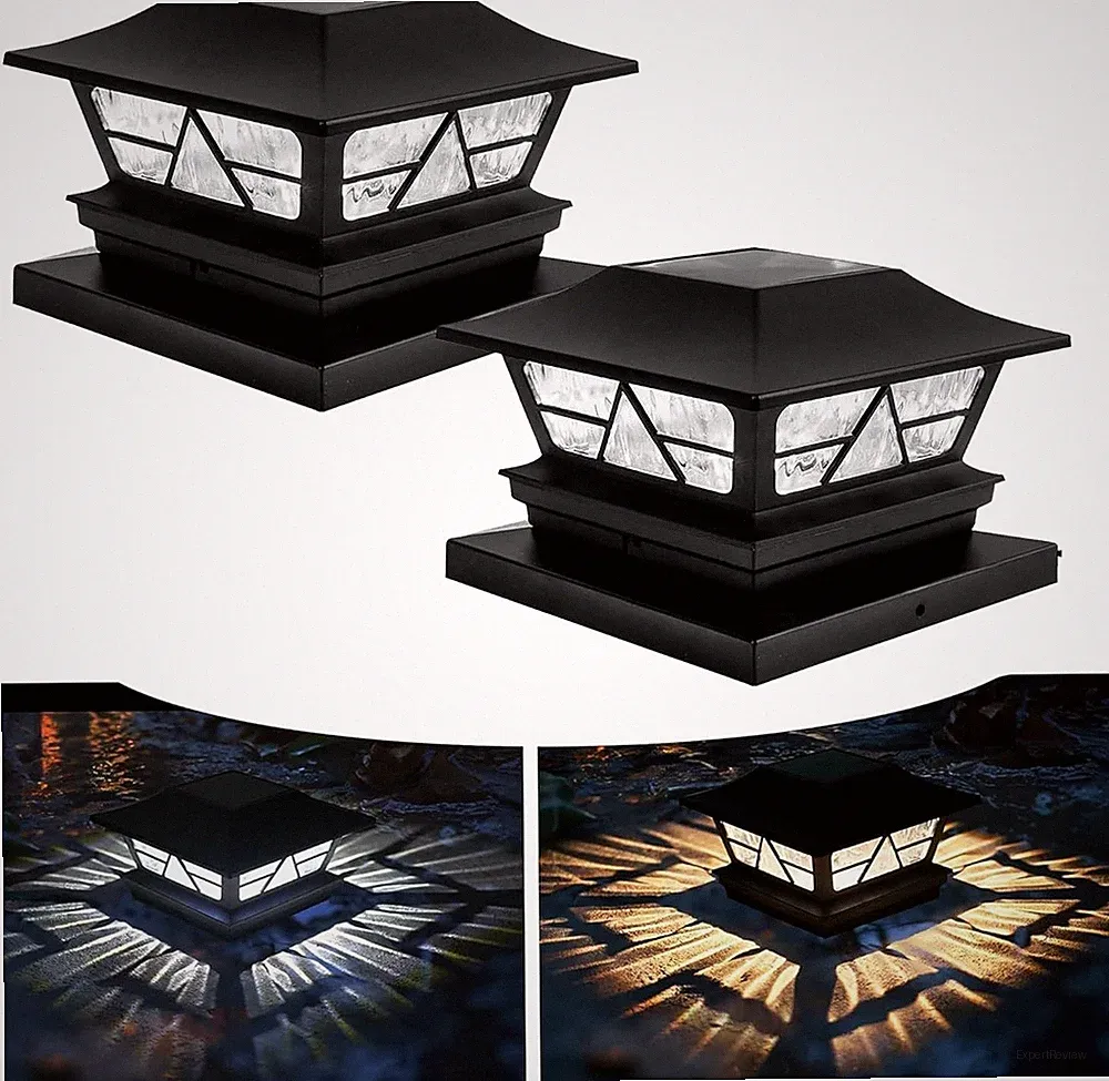 2 Luces Solares para Poste de Madera Exterior con Modos Blanco y Color
