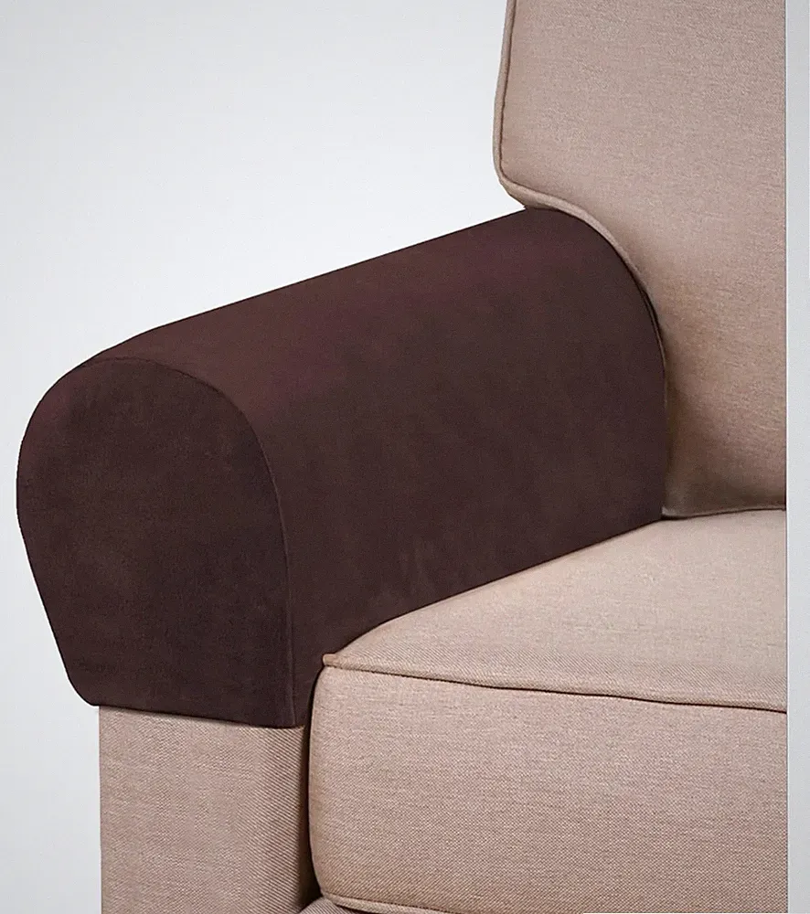 2 Pack Velvet Stretch Armrest Covers - Non Slip Sofa Chair Covers, Soft Elastic