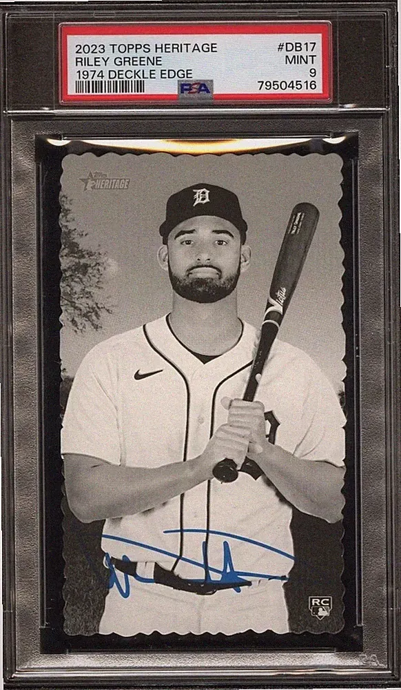 2023 Topps Heritage Riley Greene Deckle Edge Box Topper RC PSA 9 POP 1!