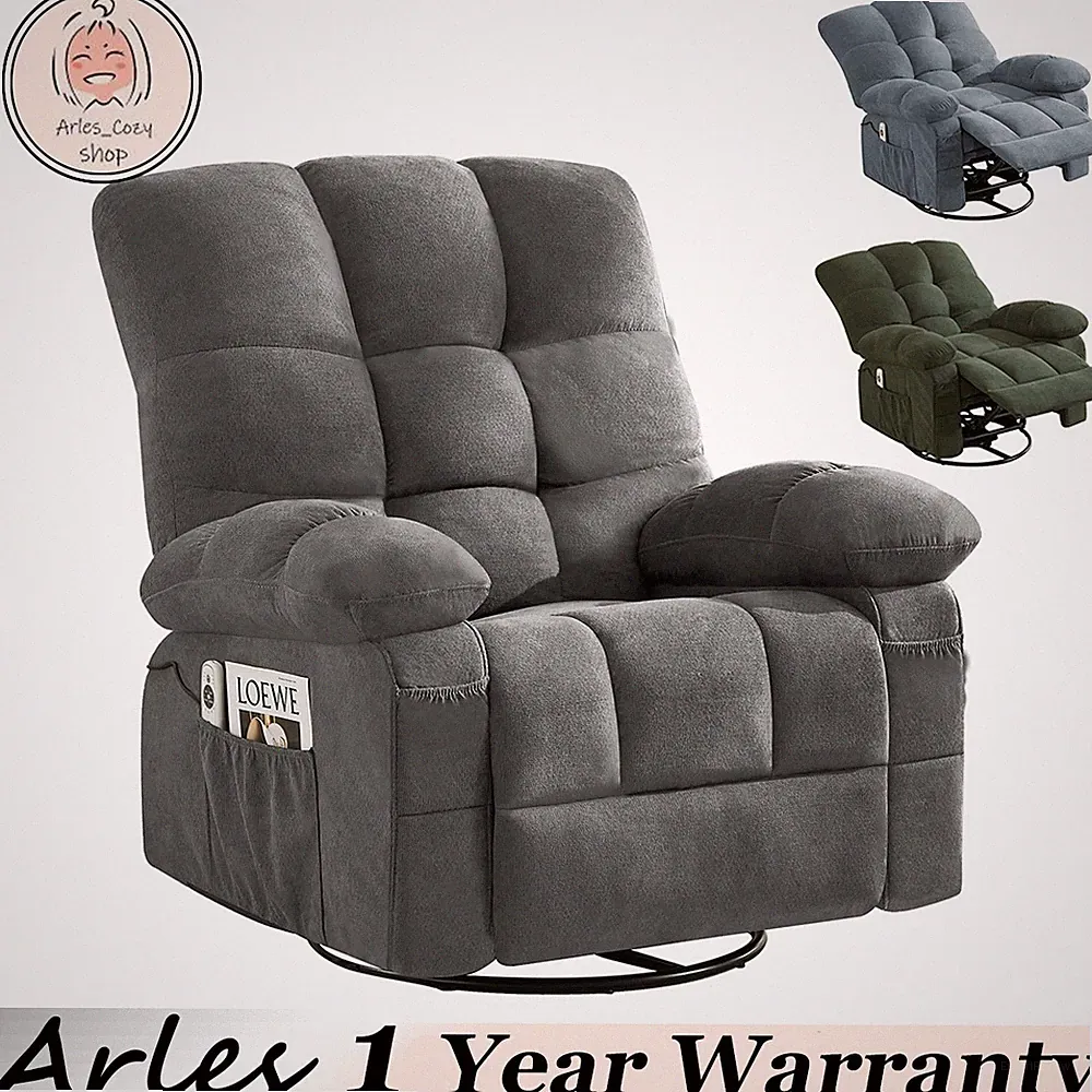 24" Massage Swivel Recliner Chair w/ Vibration & Heating 350LBS Rocker Sofa