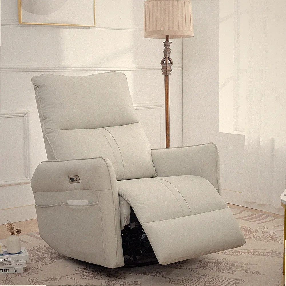 270° Power Swivel Rocker Recliner Chair, PU Leather Electric Glider Reclining So