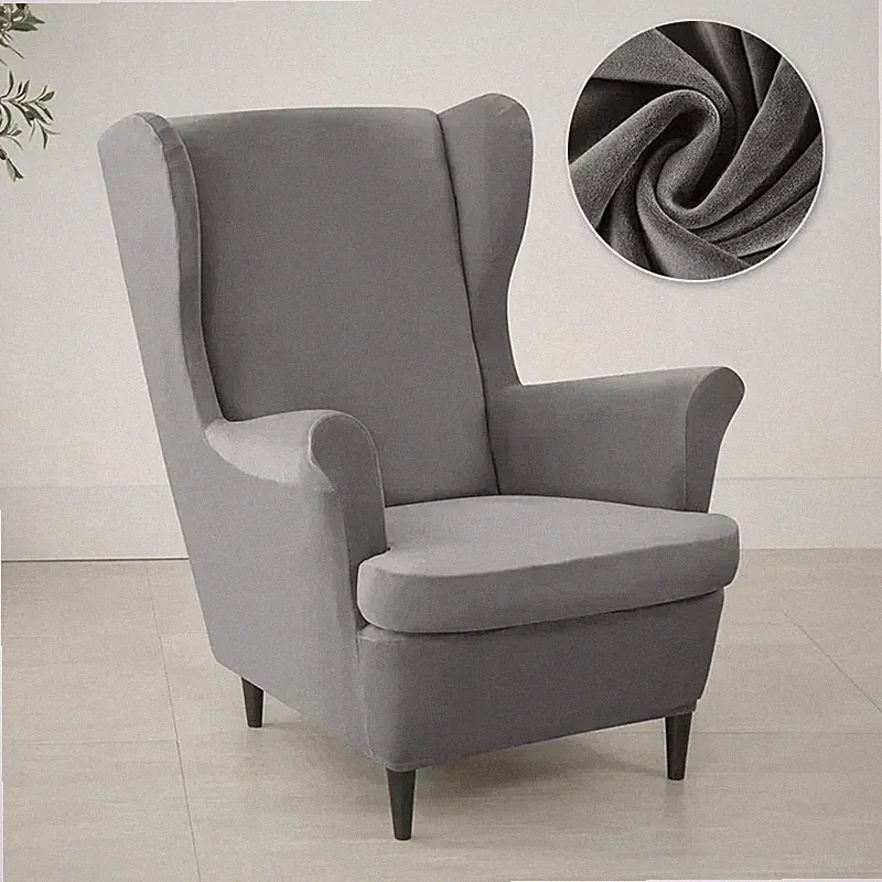 2pc Velvet Wingback Chair Cover with Seat Cushion Slipcover.
