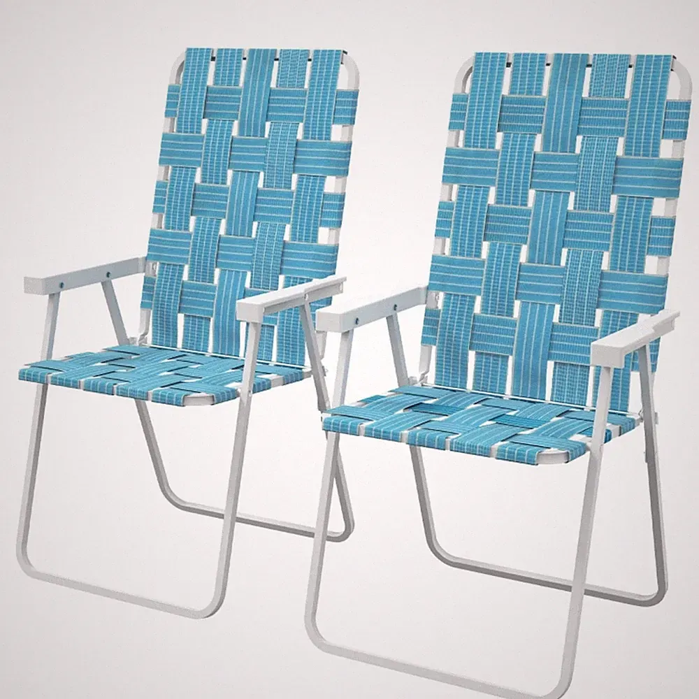 2pcs Folding Camping Chairs Beach Chair Blue White