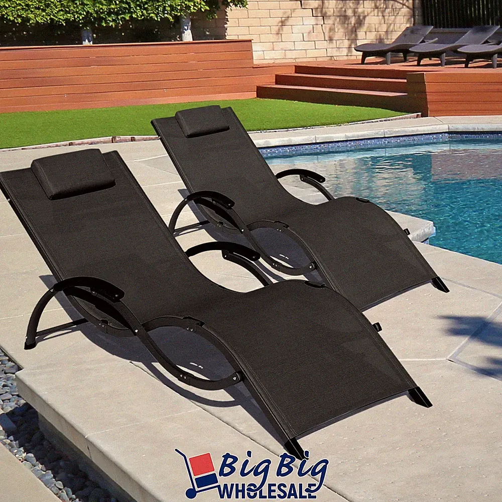 2x Outdoor Patio Sun Loungers Beach Pool Garden Folding Chair Porch Chaise Black