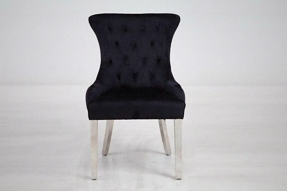2xLuxury Velvet Dining Chair in Black Grey Mink Tufted Back Front MEDUSA®Knocker