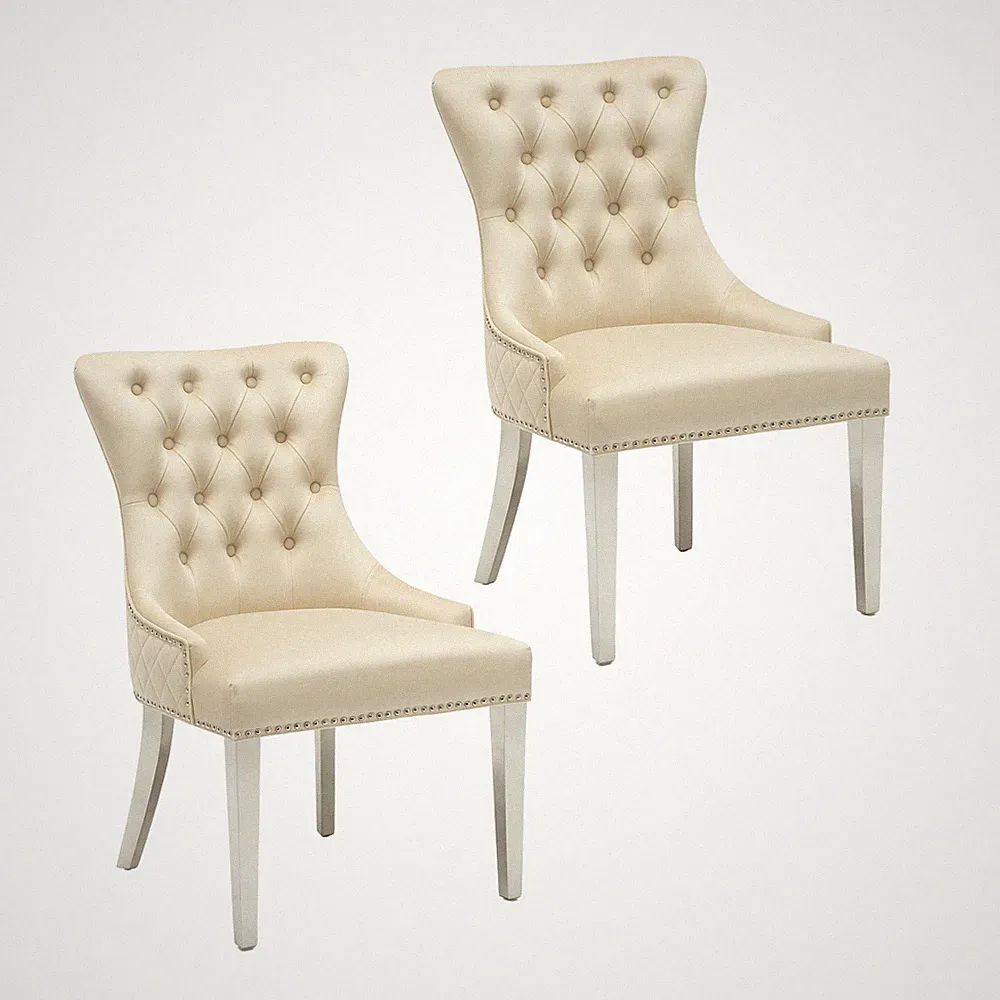 2xNICOLE Plush Velvet Dining Chair in Black Grey Sturdy Chrome Frame Tufted back