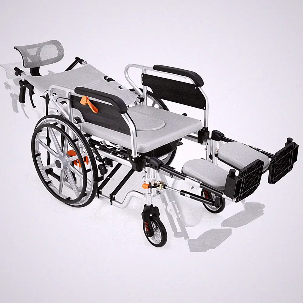 3 in 1 Commode Shower Chair with Wheels+Wheelchair Tray+Footrest,180° Reclining