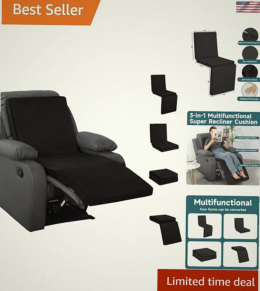 3-in-1 Recliner Seat Cushion with Lumbar Support Pillow & Footrest, Multi-Fun...