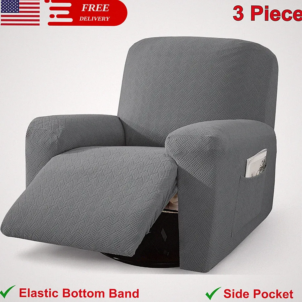 3 Pcs Oversized Recliner Covers For Large Recliner With Pockets Stretch Jacquard