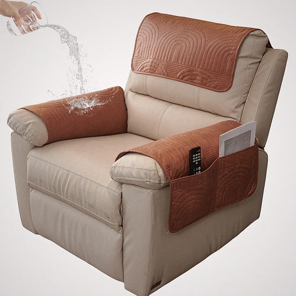 3 Pcs Water Resistant Sofa Armrest Cover Vintage Faux Suede Headrest Cover fo...