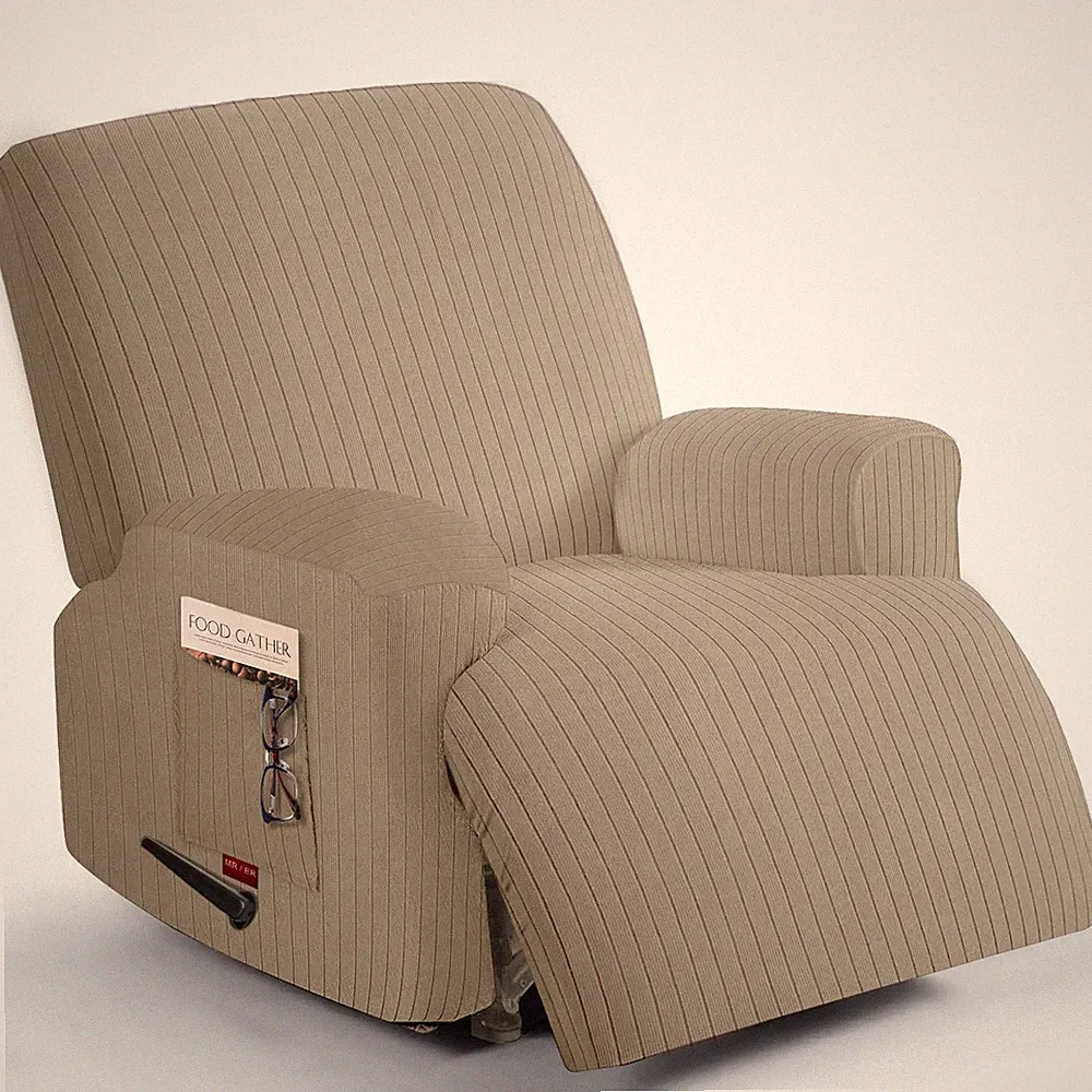 3 Pieces Stretch Oversized Recliner Chair Covers - Striped Pattern Slipcovers...