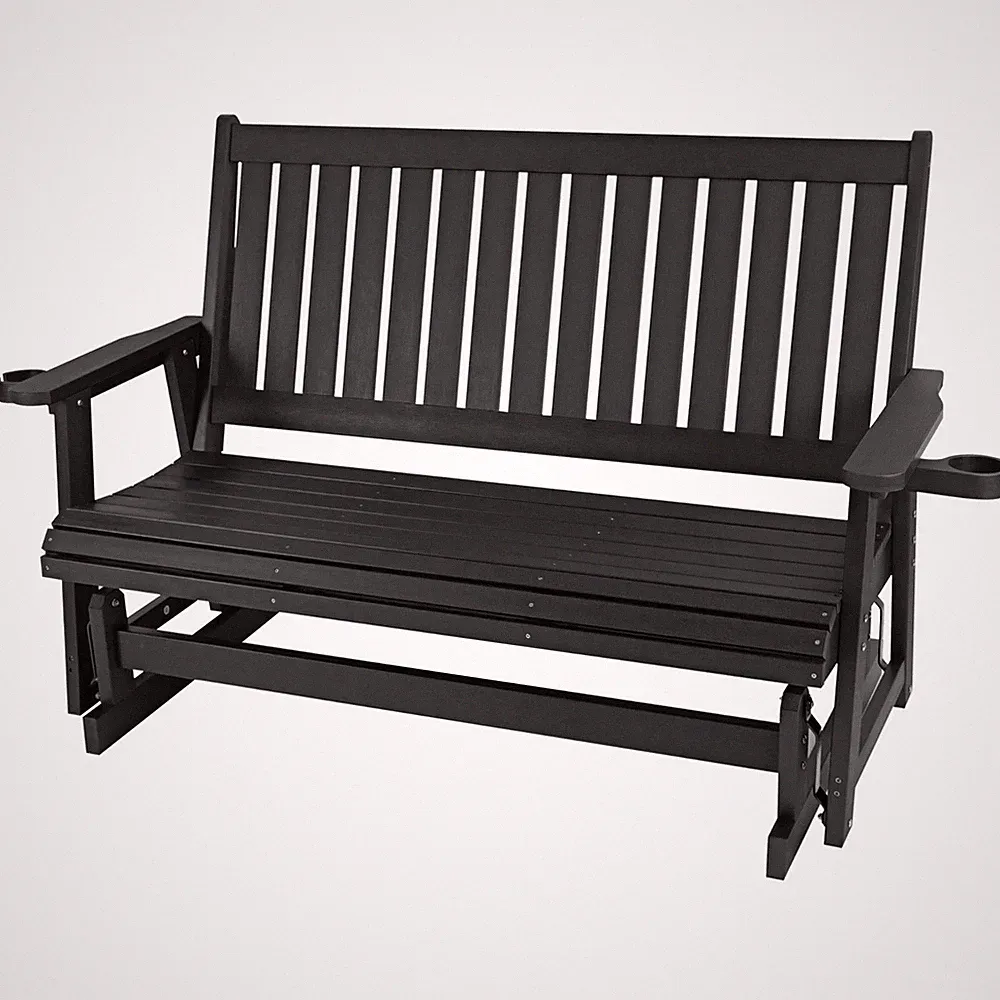 3-Seat Poly Lumber Outdoor Glider with Cup Holders, High Back, Deep Seat, Black