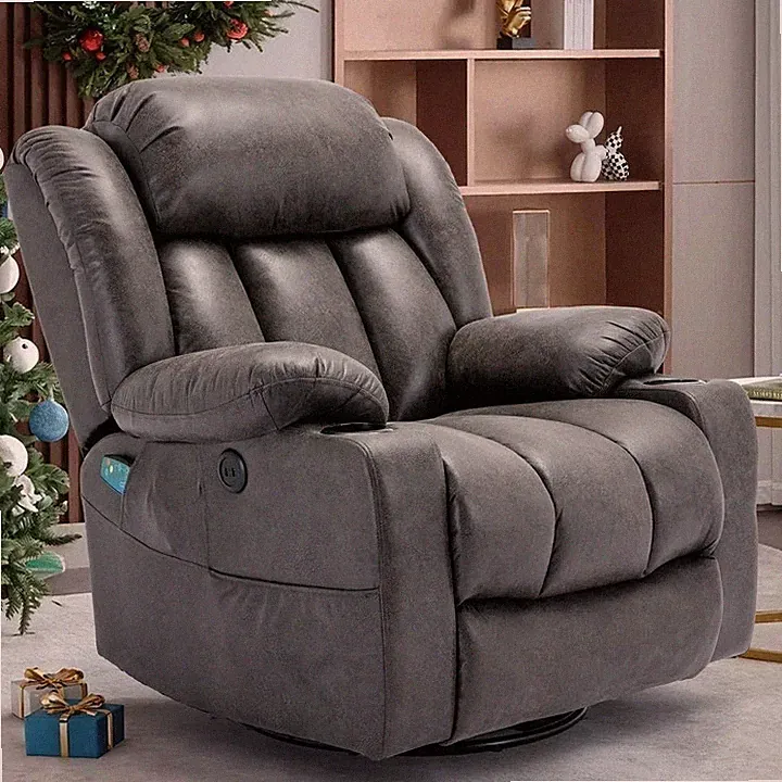 360° Massage Swivel Glider Rocker Recliner Chair w/ Heat, Home Theater Seating