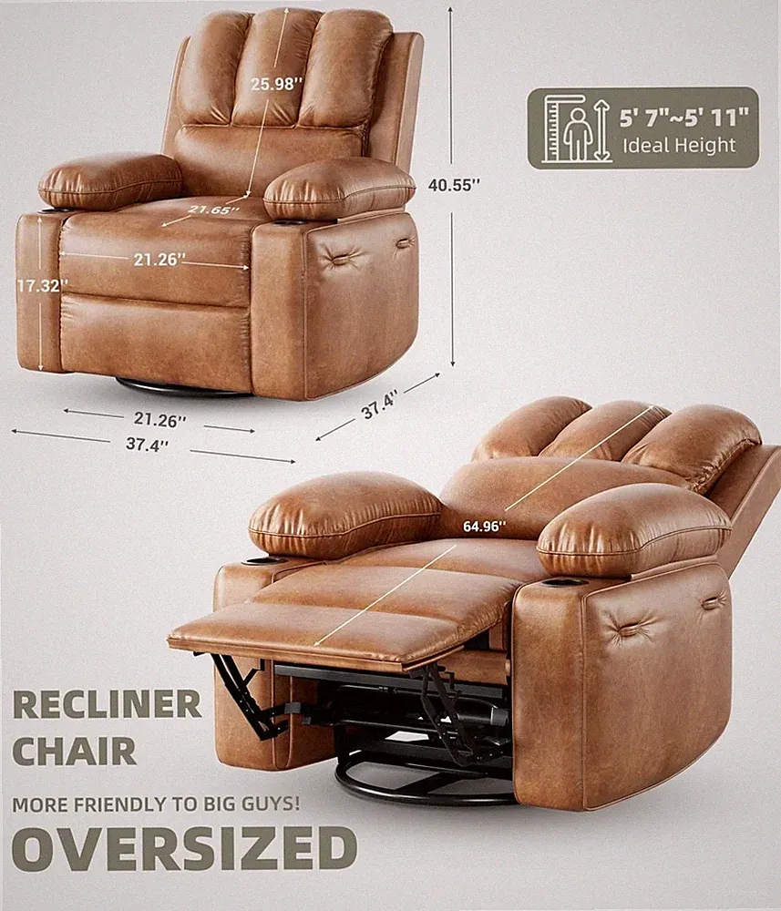 360° Swivel Faux Leather Power Recliner Chair Massage Oversized Rocking Chair US