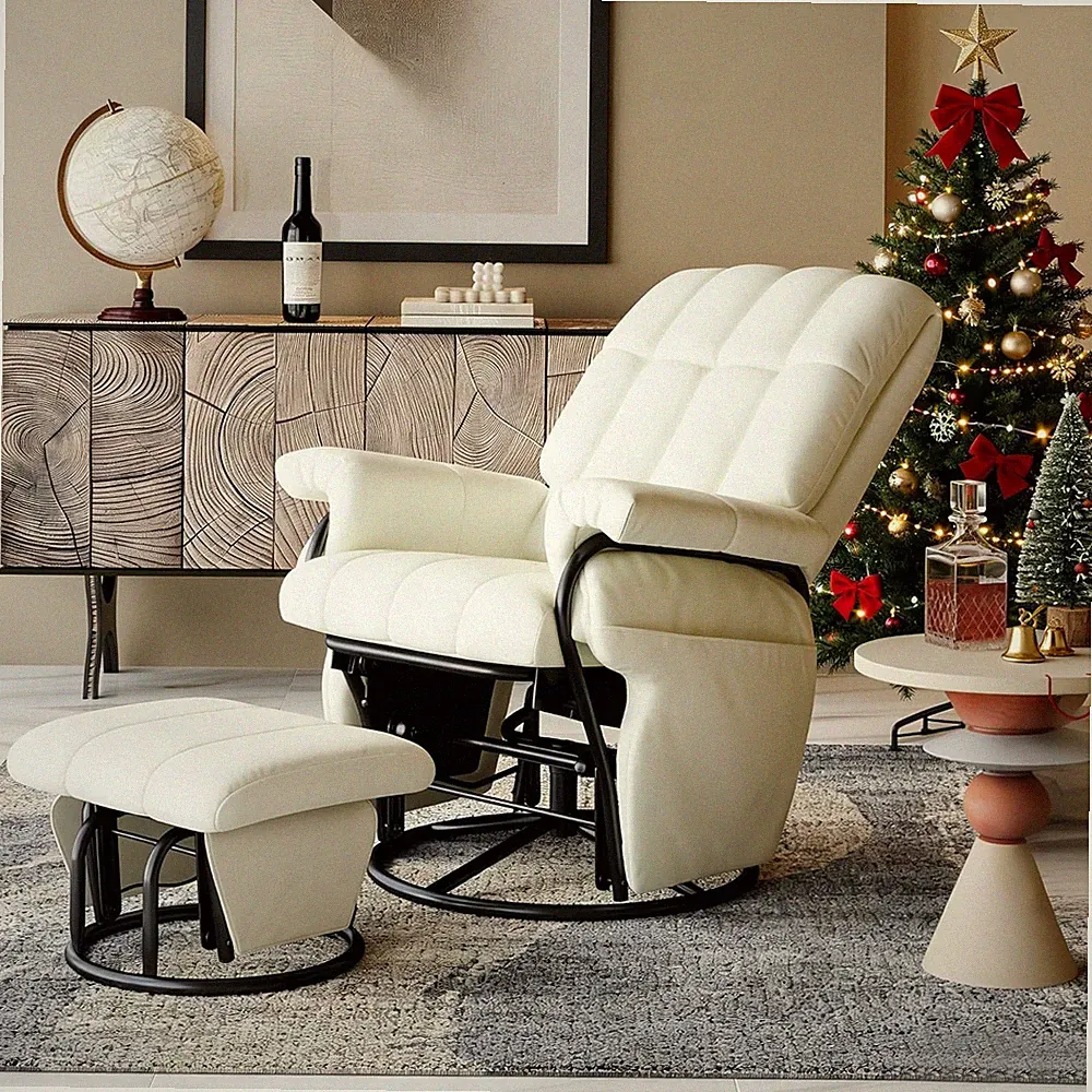 360° Swivel Glider Recliner with Ottoman, Nursing Glider Rocking Chair with Foot