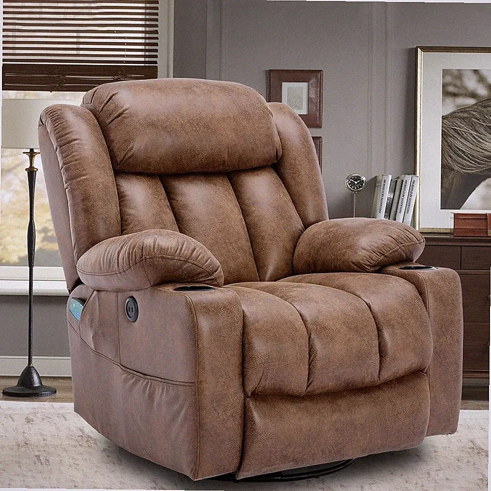360° Swivel Overstuffed Manual Massage Glider Recliner with Heat and Vibration