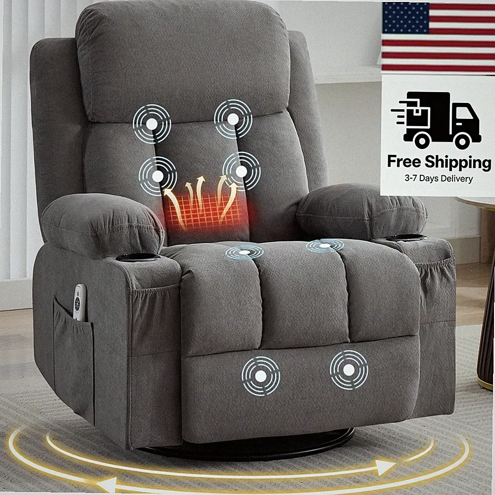 360° Swivel Rocker Recliner Chair with Vibration Massage and Heat & Pocket Usb