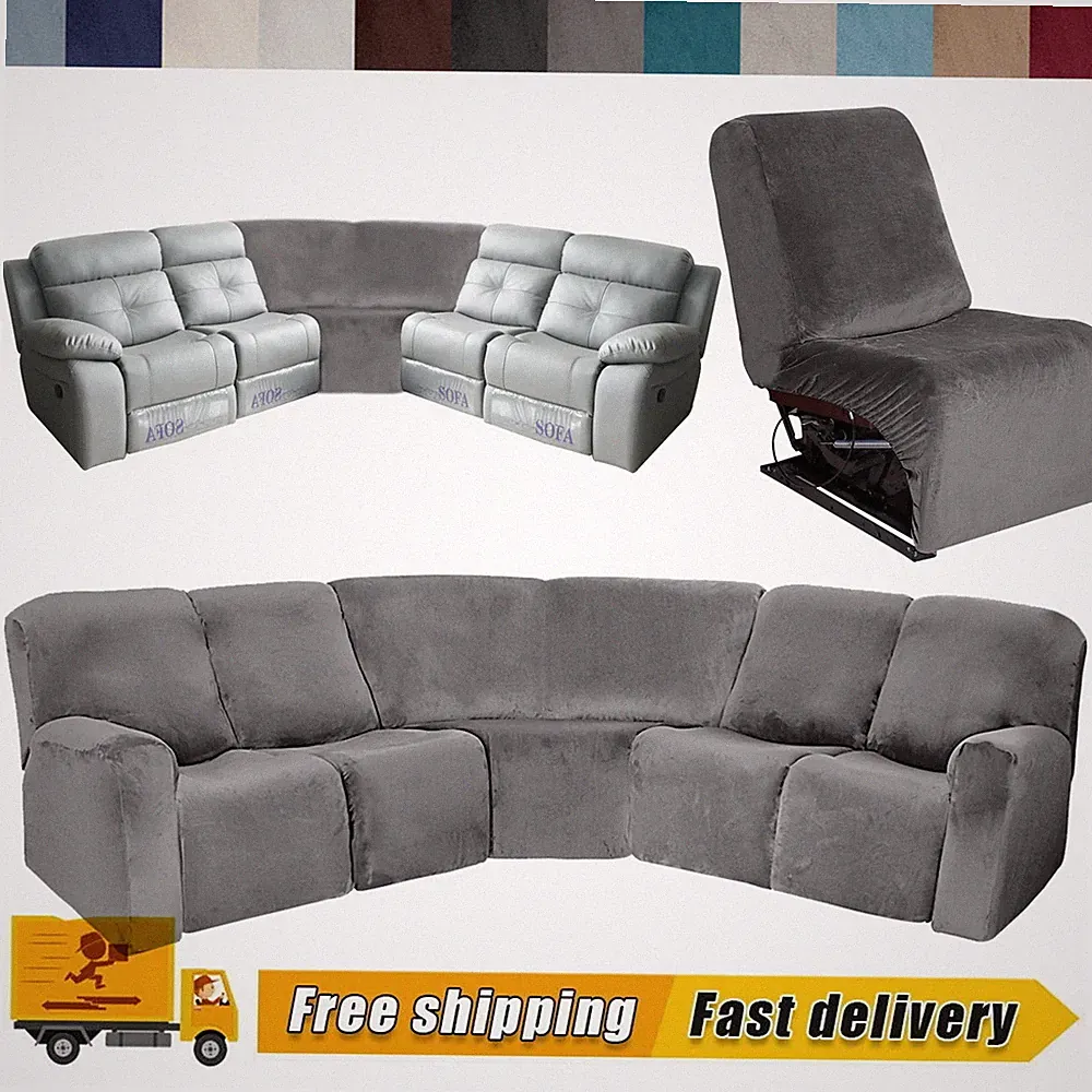 5-Seater L Shape Sectional Recliner Sofa Velvet Stretch Reclining Couch Covers