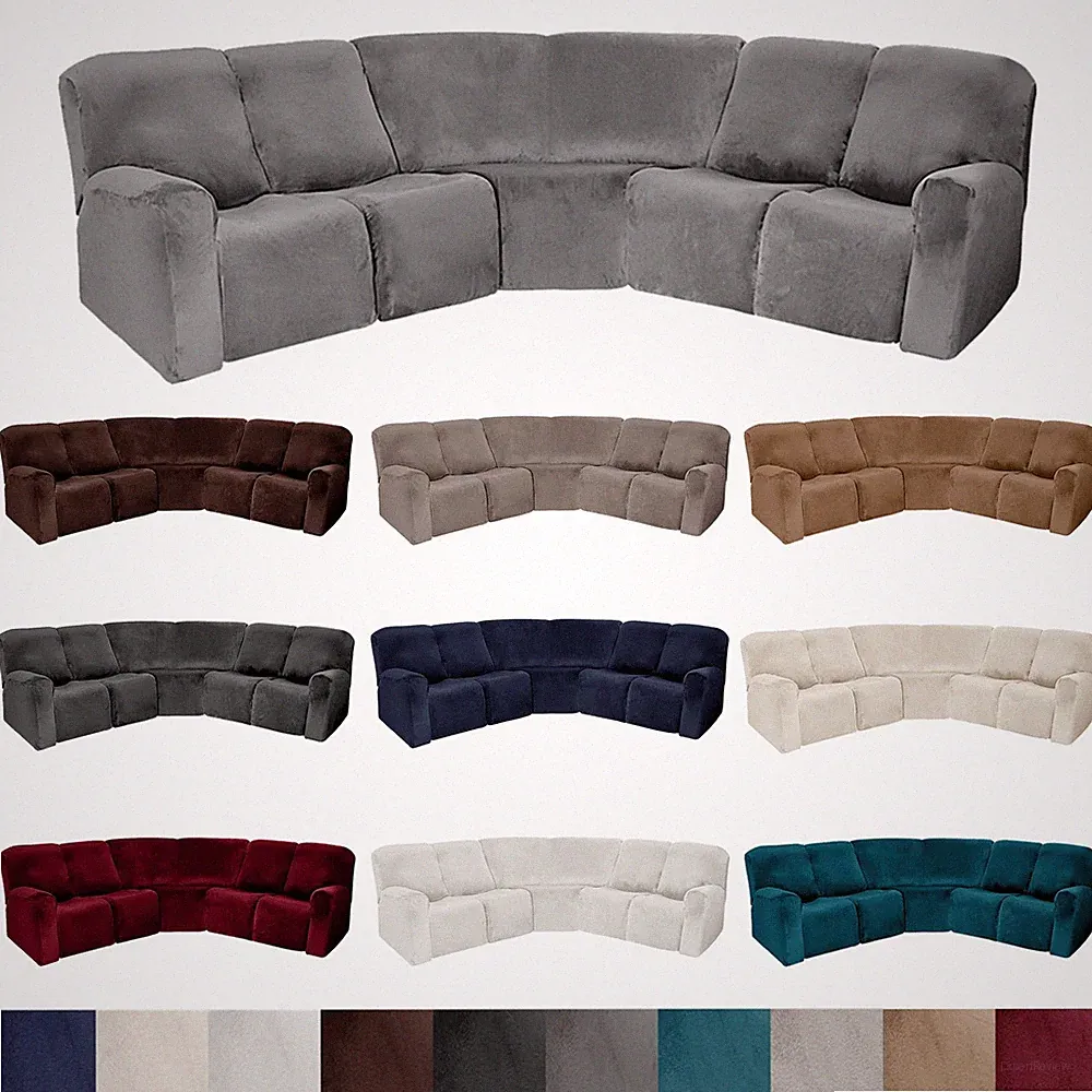 5 Seater Recliner Corner Sofa Velvet Stretch Couch Covers Curved Shape Sectional