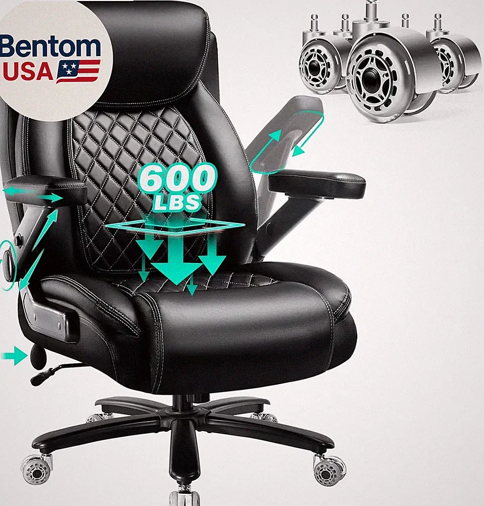 600LBS Large Heavy Duty Office Chair with 5D Flip Arms,Comfy Big and Tall Execut