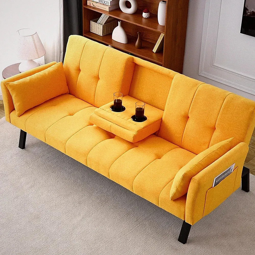 72" Convertible Sleeper Sofa Bed with Cup Holder 2 Seater Reclining Sofa Couch