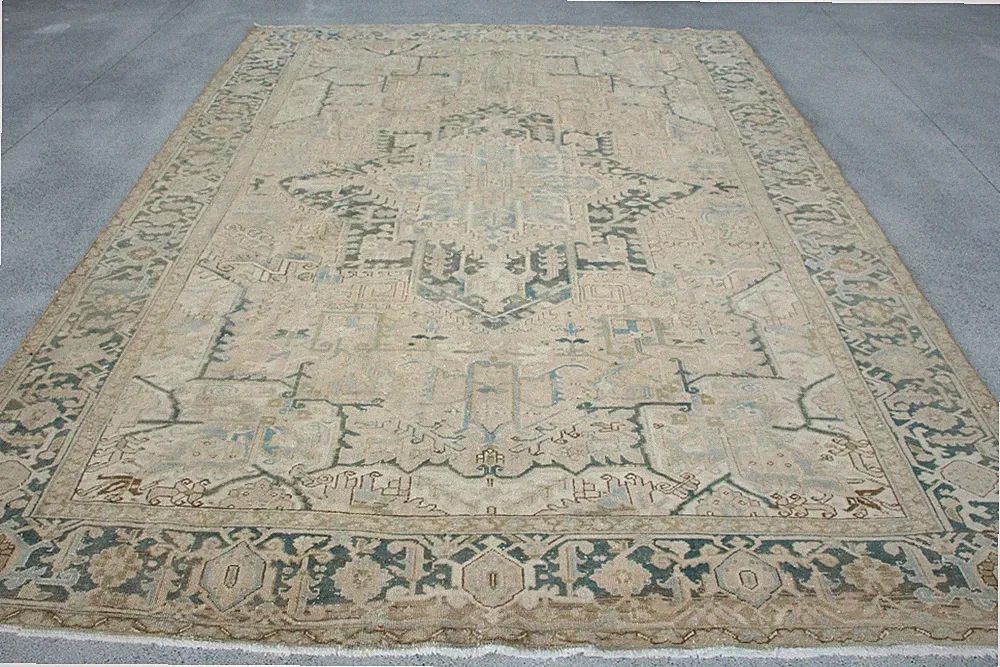 8,2x11,8 ft Vintage Oversize Rug, Turkish Beige Check Rug