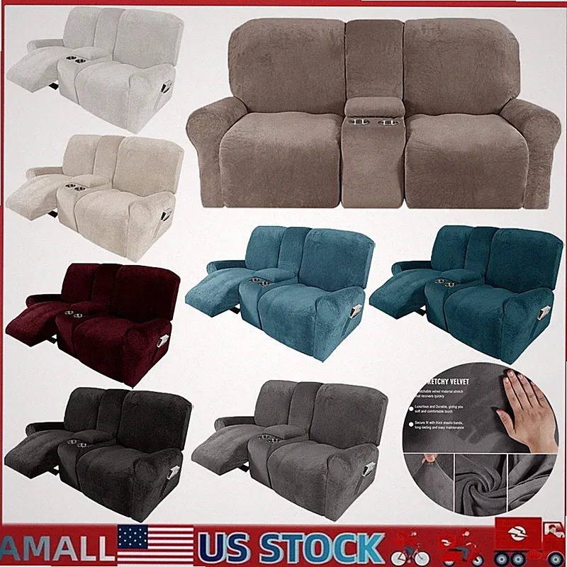 8-piece Velvet Recliner Loveseat Cover Stretch Recliner Sofa Protector Slipcover