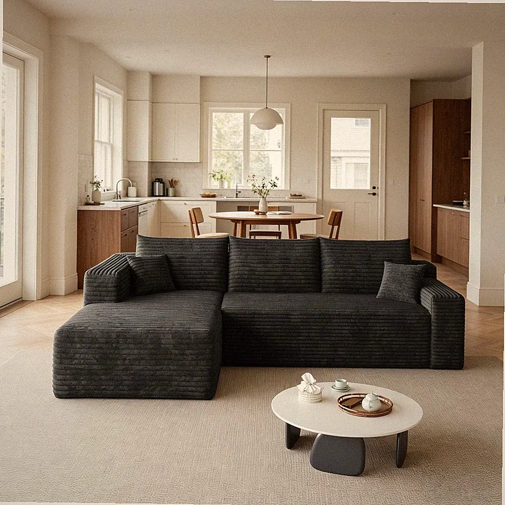 95" L Shape Couch Comfy Sectional Boneless Sofa with Left Chaise for Living Room