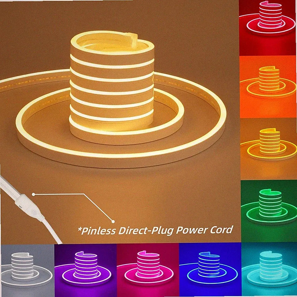 AC110V 8*16mm Waterproof Soft Neon Light Strip Multicolors Power Cord Included