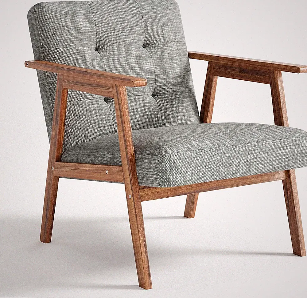 Accent Chair, Upholstered Fabric Lounge Chair with Solid Wood Frame & Soft Cushi