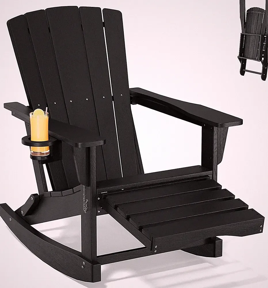 Adirondack Rocking Chair with Retractable Ottoman,Outdoor Folding Adirondack Cha