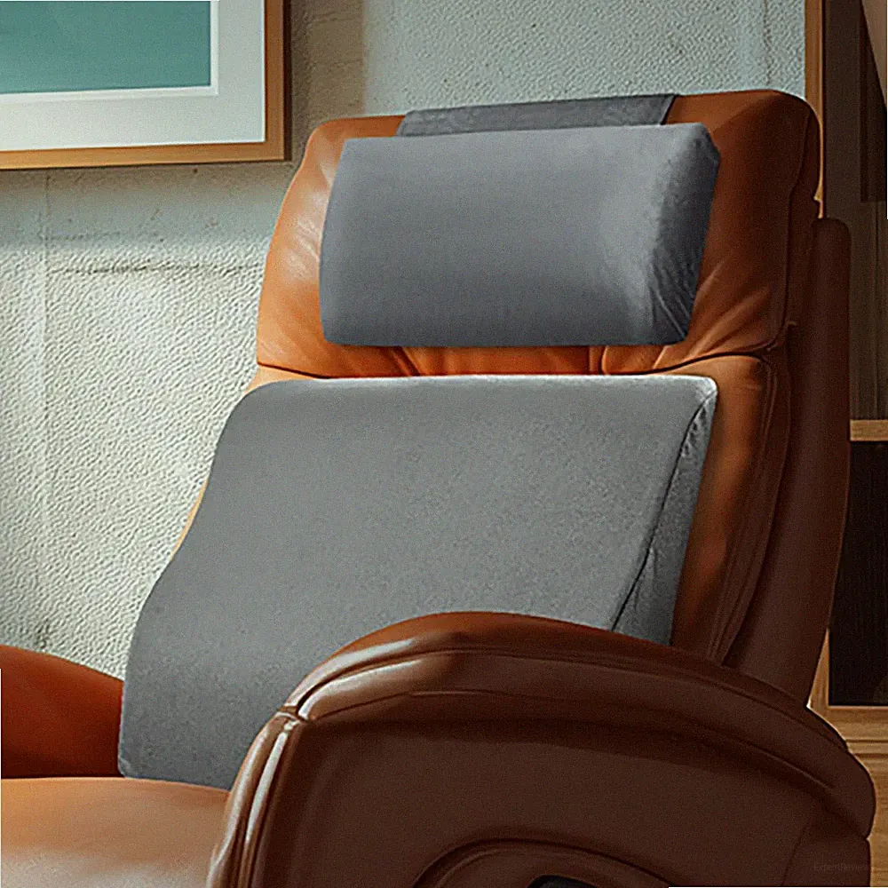 Adjustable Memory Foam Headrest & Lumbar Support Pillow for Recliners & Sofas