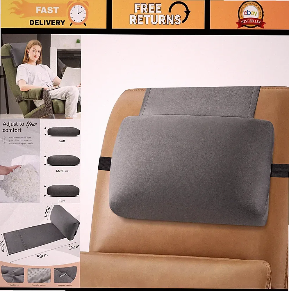 Adjustable Memory Foam Headrest Pillow for Recliner Chairs - Non-Slip Velvet Cus