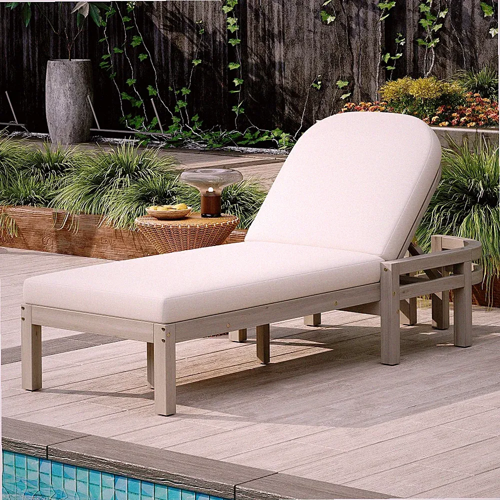 Adjustable Outdoor Chaise Lounge Acacia Wood Patio Recliner Pool Yard Deck Lawn