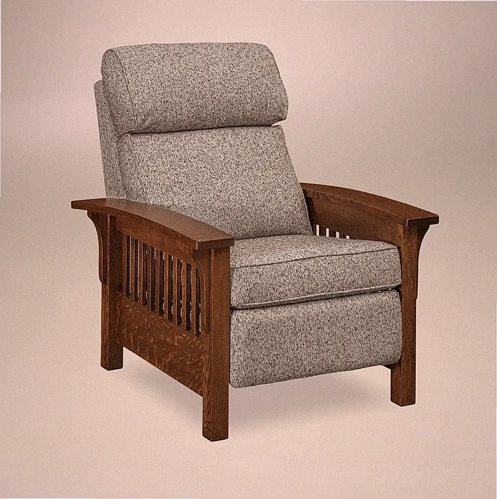 Amish Mission Arts & Crafts Recliner Chair Solid Wood Upholstered