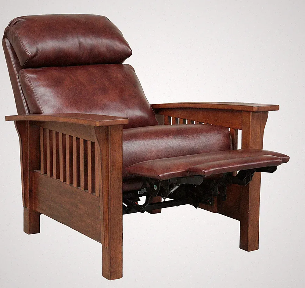 BarcaLounger Mission Manual Recliner Chair Genuine Leather Craftsman Solid Wood