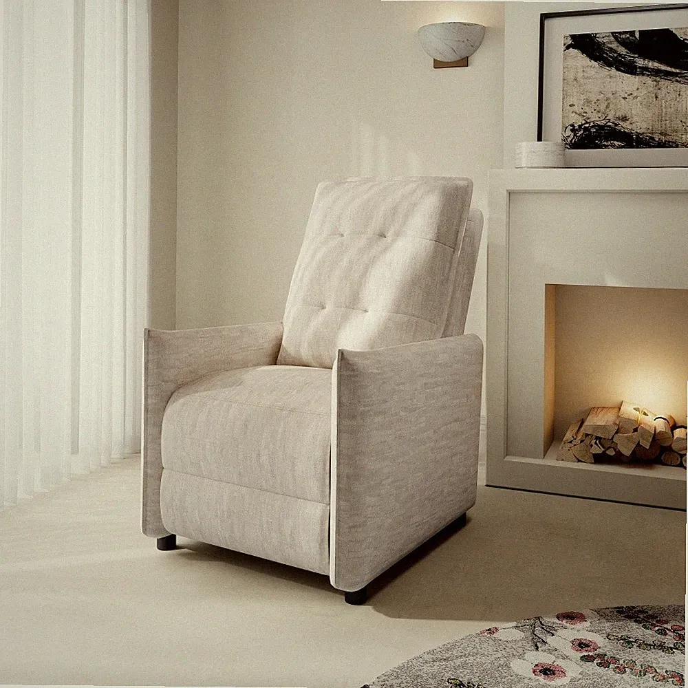 Beige Recliner Chair Manual Push Back Reclining Sofa with Metal Frame