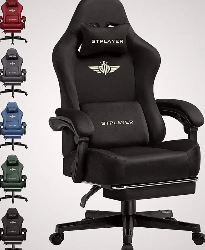 Big and Tall Gaming Chair Fabric with Pocket Spring Cushion, High Back Ergonomic