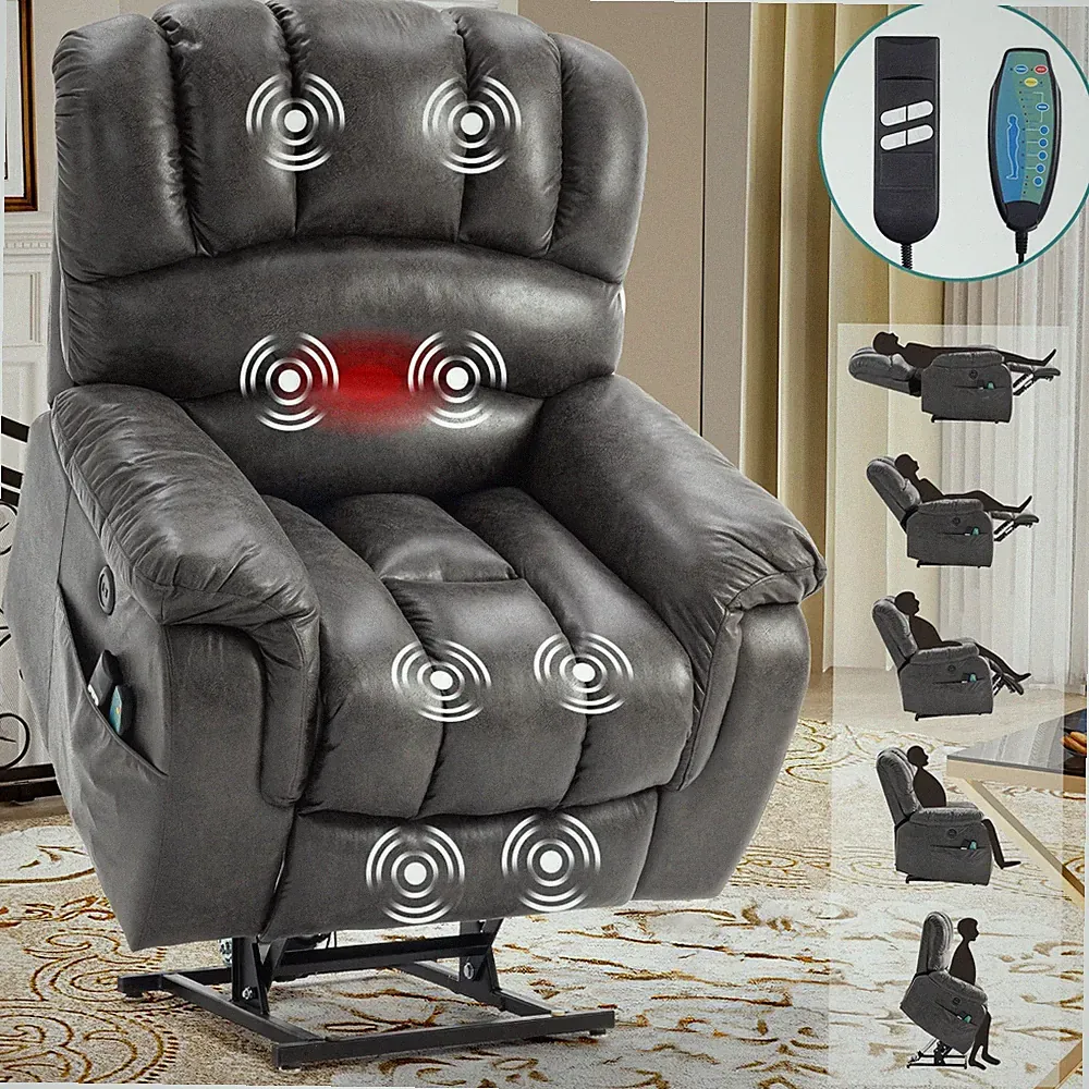 Big Tall Large Lay Flat Dual Motor Power Lift Recliner Chair w/ Heated & Massage