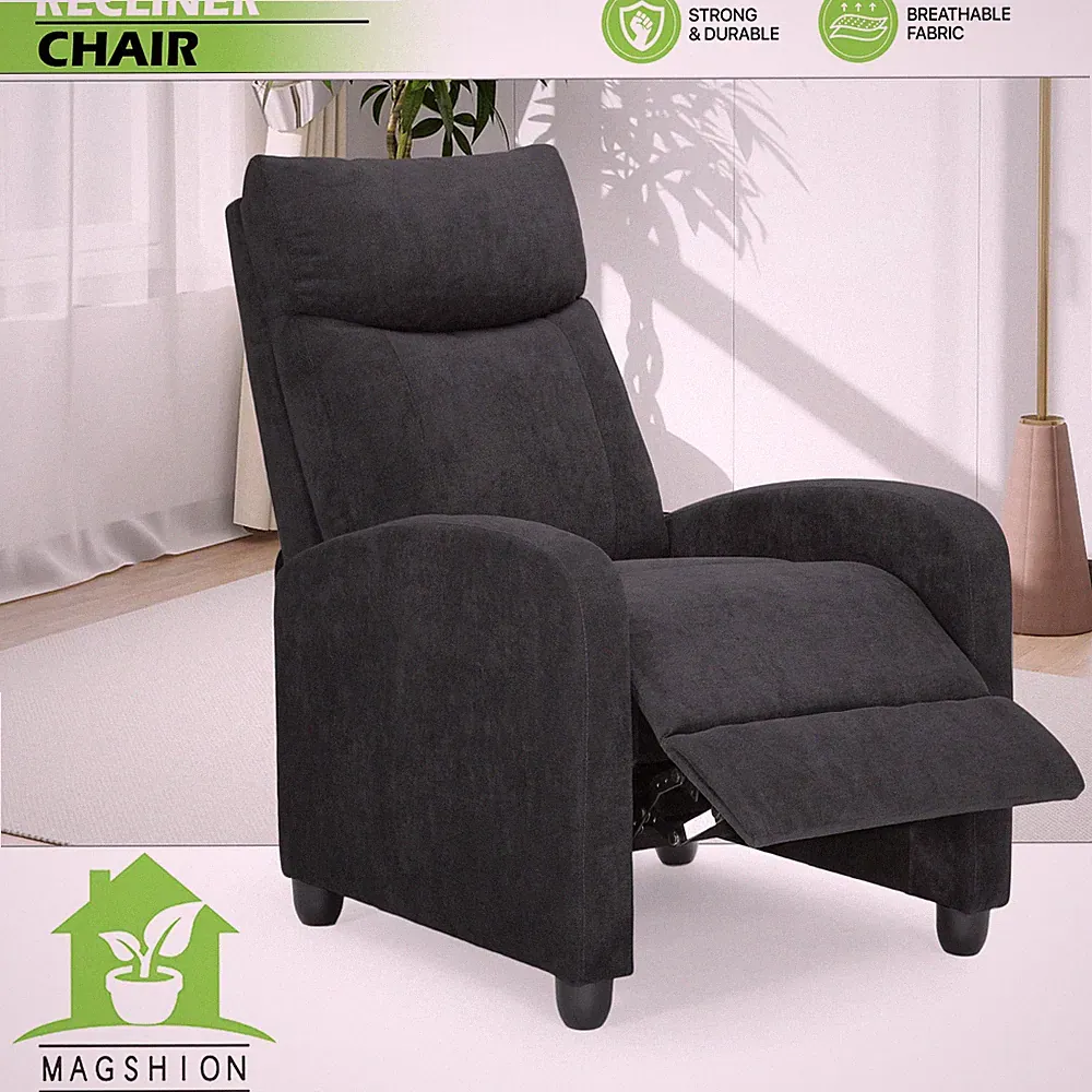 Black Fabric Recliner Chair Modern Single Sofa Adjustable Back Theater Seating