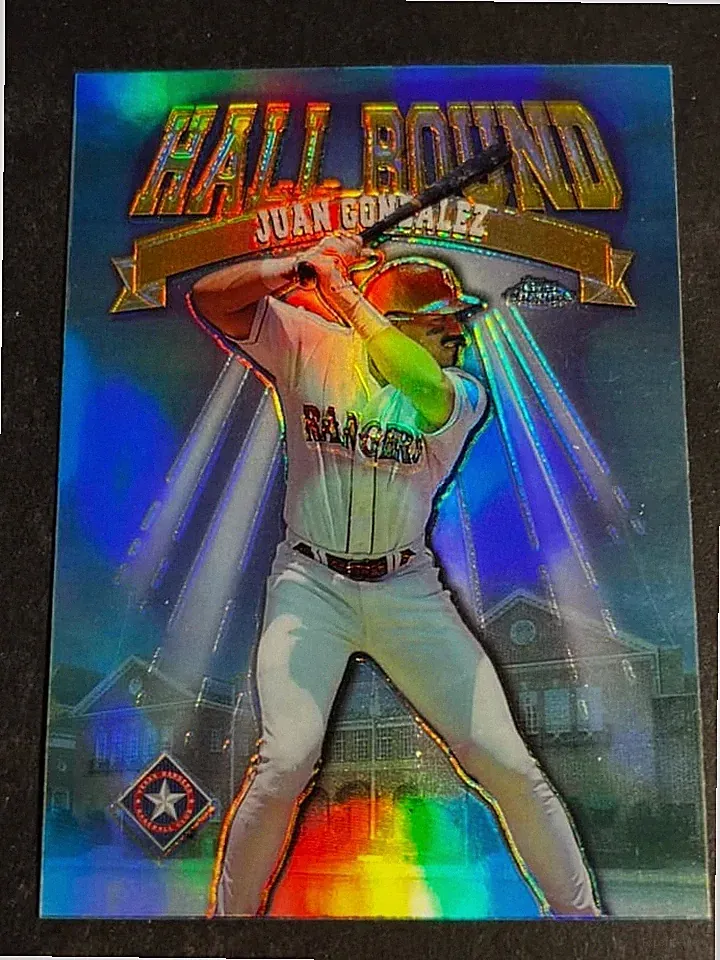 Box 11: 1998 Topps Chrome Hall Bound Refractor UNCUT PROOF Juan Gonzalez Rangers