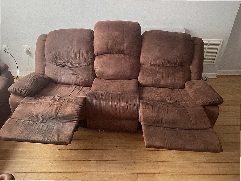 Brown Faux Leather Massage Recliner Loveseat Couch Set Home Theater Sofa Remote