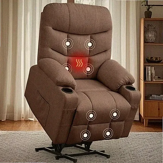 Brown Power Lift Recliner Heat Massage Remote Arm Chair Armchair Linen Recliners