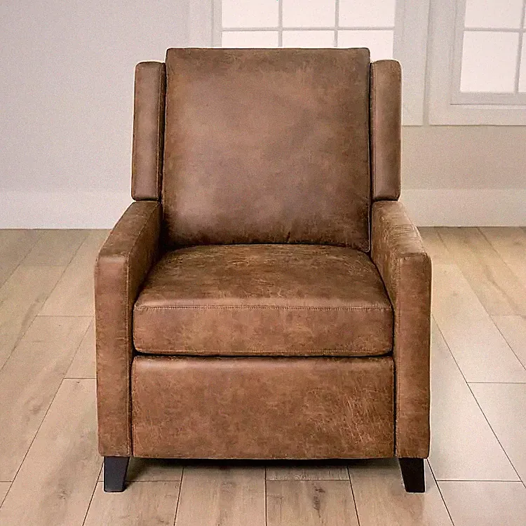 Brown Wyatt Faux Leather Recliner, Stylish, Cozy, Perfect for Living Room
